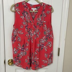Floral Sleeveless Top - coral
